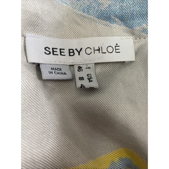 See By Chloe Short Dolman Sleeve Blouse Top Silk Abstract Print Square Neck 10 M - Picture 7 of 9